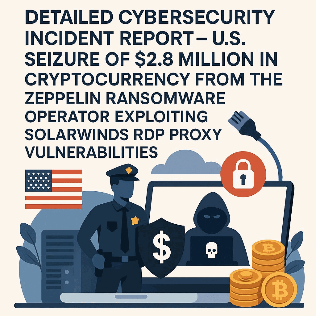 U.S. Seizes $2.8M in Crypto from Zeppelin Ransomware Operator Exploiting SolarWinds RDP Proxy Vulnerabilities